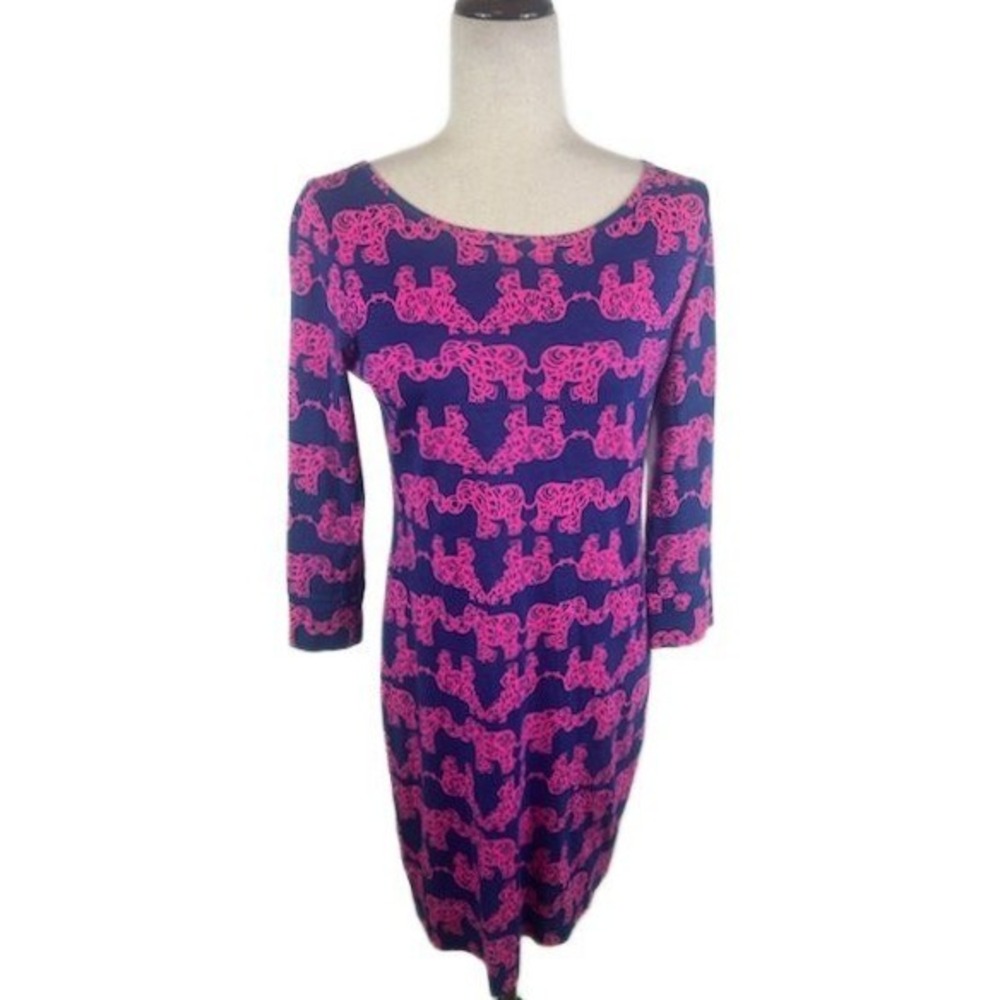 Lilly Pulitzer Dress Women's Size XS Navy Pink Elephant 100% Pima Cottonโ